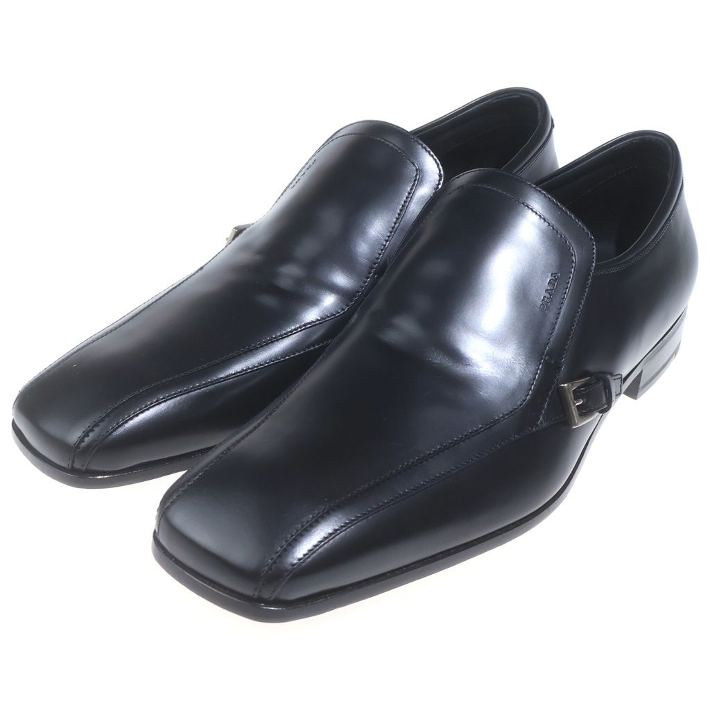 Prada Square Toe Business Shoes Loafers Leather Black — view 2