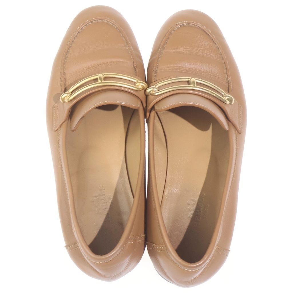 Hermes Moccasins Colette Leather Low Cut Shoes Loafers Gold Brown — view 4