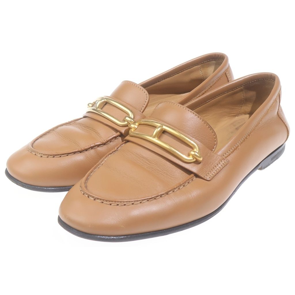 Hermes Moccasins Colette Leather Low Cut Shoes Loafers Gold Brown — view 2