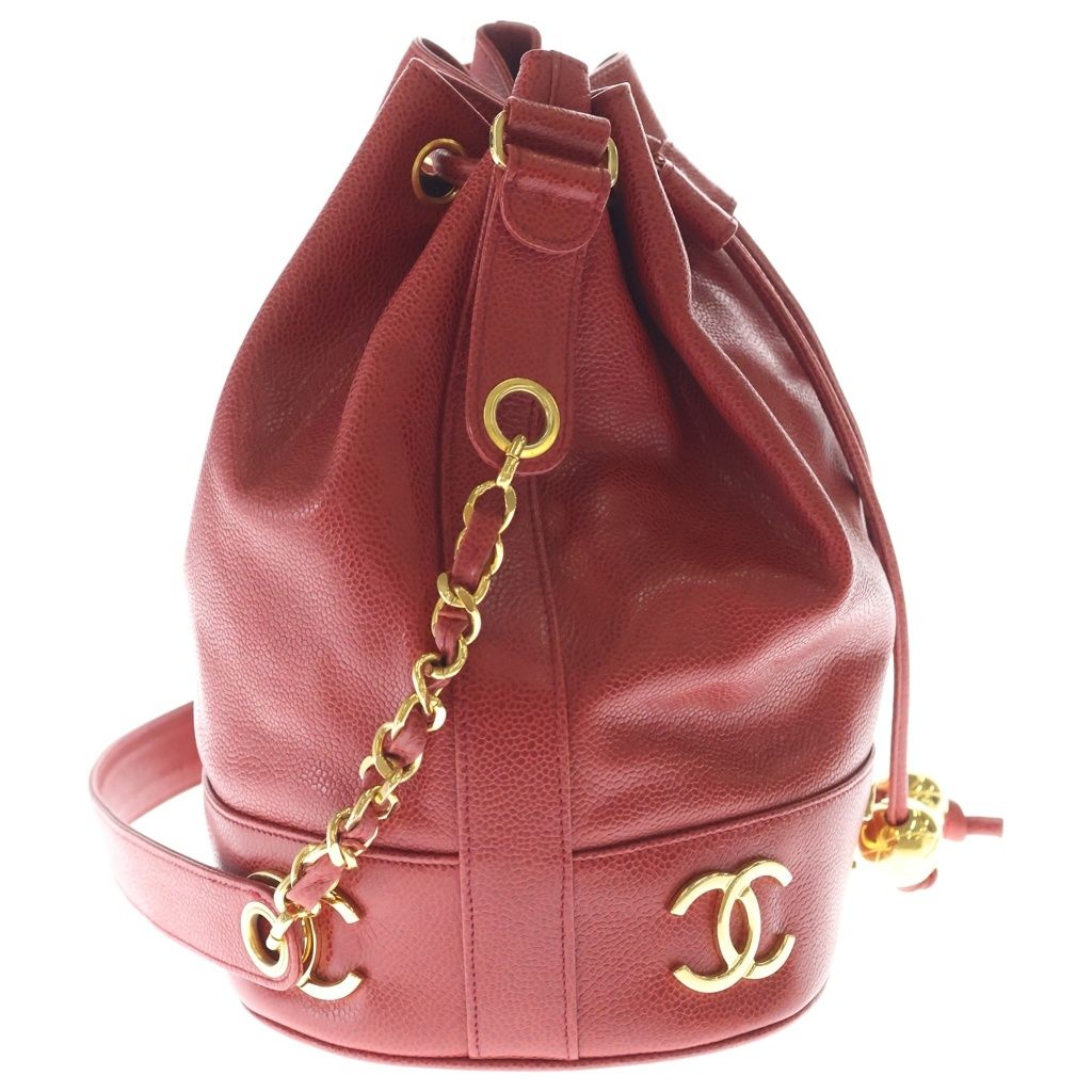 Chanel Chain Shoulder Bag Triple Coco Bag Red Caviar Leather Gold — view 3