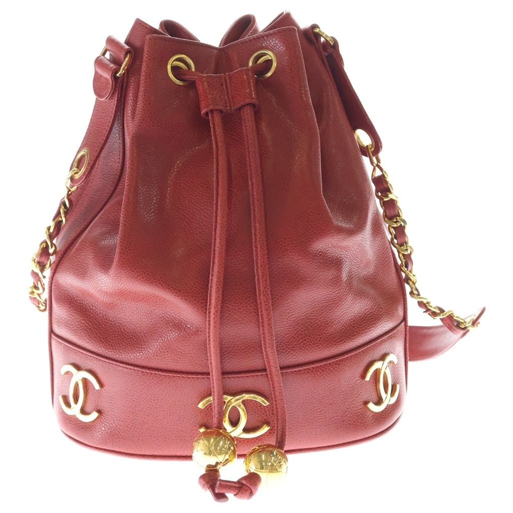Chanel Chain Shoulder Bag Triple Coco Bag Red Caviar Leather Gold