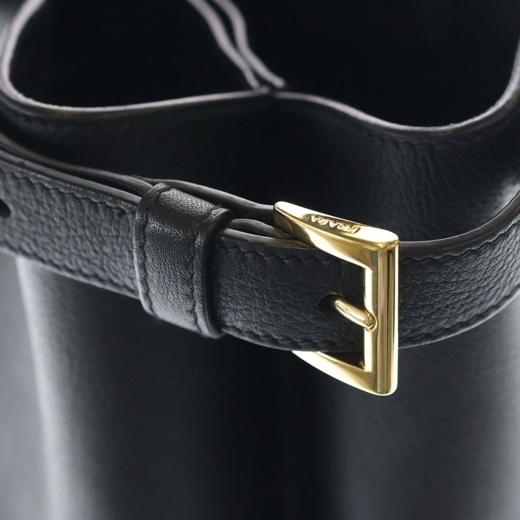 Prada 2-Way Shoulder Bag Black Soft Gray Leather Gold — view 6