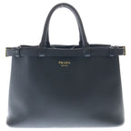 Prada 2-Way Shoulder Bag Black Soft Gray Leather Gold
