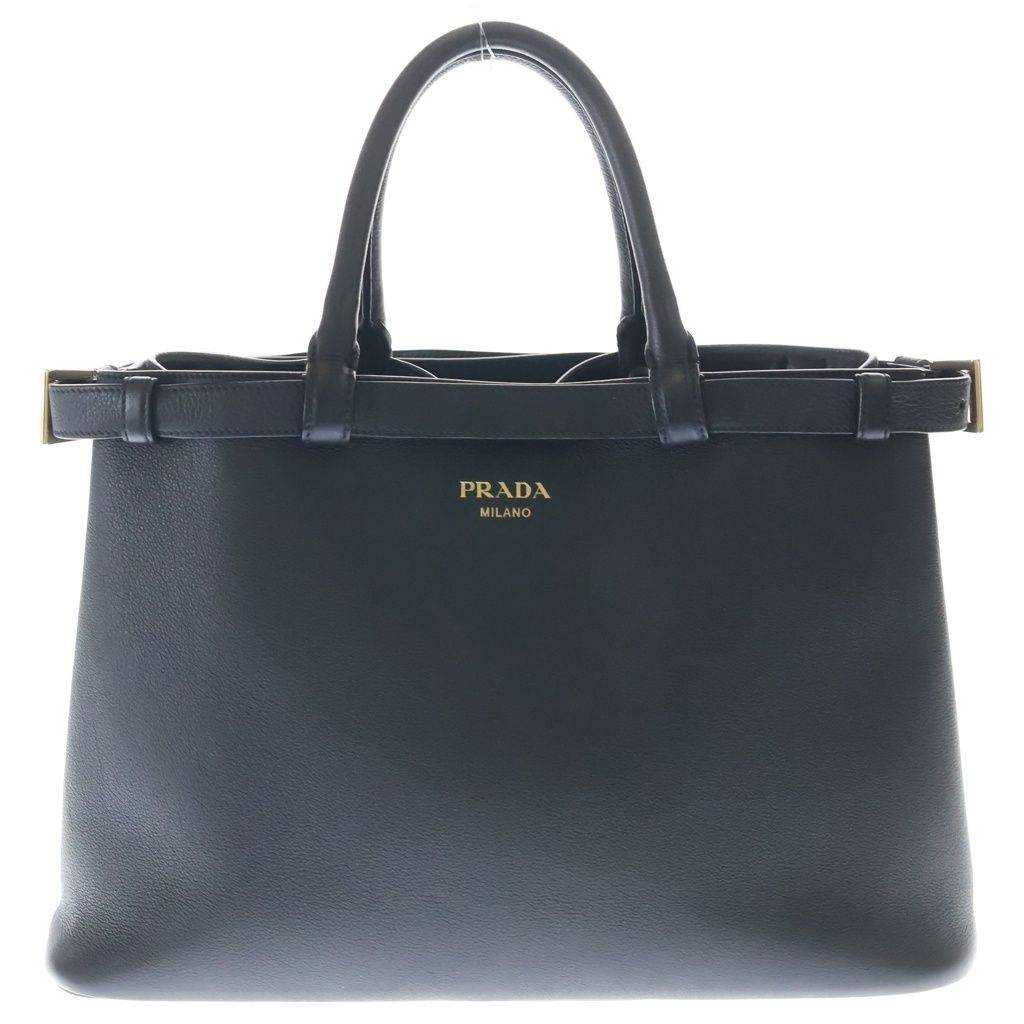 Prada 2-Way Shoulder Bag Black Soft Gray Leather Gold