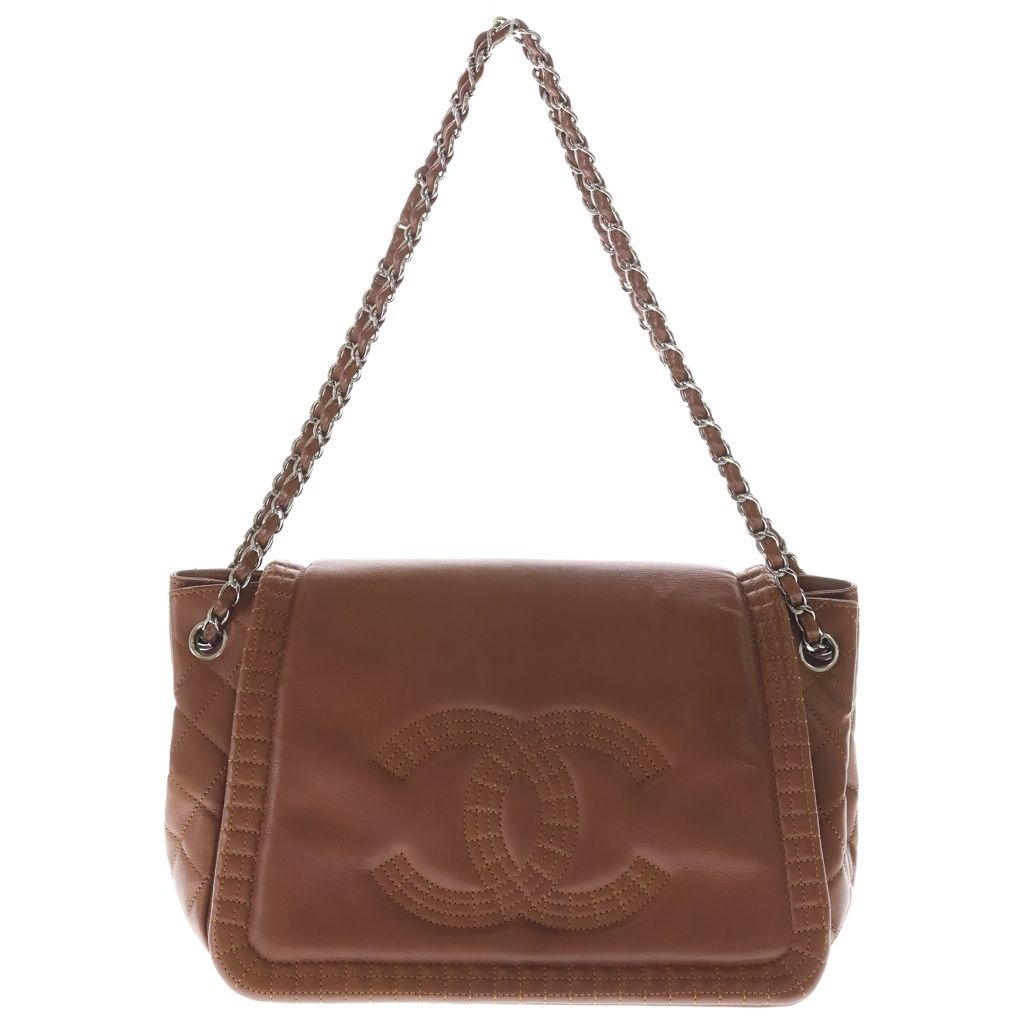 Chanel CC Logo Fringe Chain Shoulder Flap Bag Handbag Brown Leather Silver