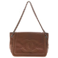 Chanel CC Logo Fringe Chain Shoulder Flap Bag Handbag Brown Leather Silver