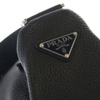 Prada Triangle Vitello Daino Leather Shoulder Bag Embossed Logo Black Silver — view 6