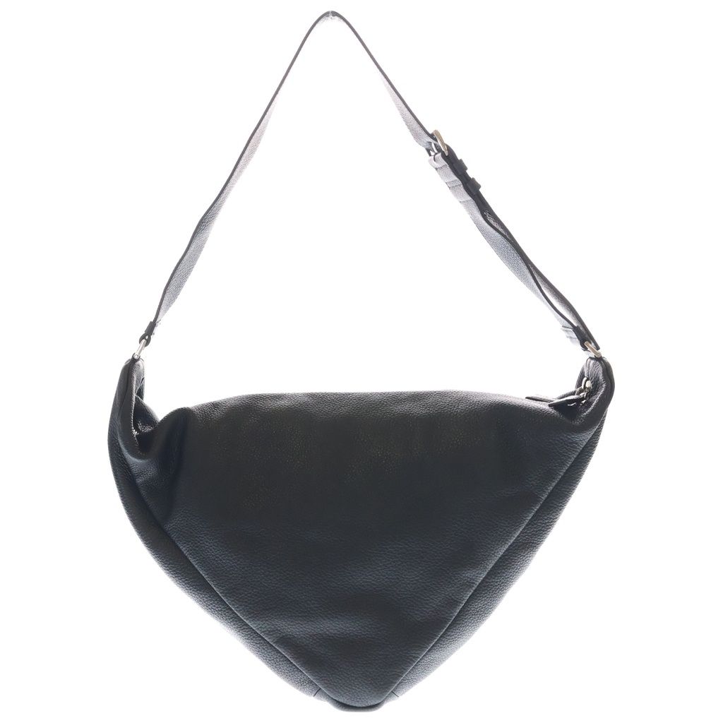 Prada Triangle Vitello Daino Leather Shoulder Bag Embossed Logo Black Silver — view 2