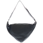 Prada Triangle Vitello Daino Leather Shoulder Bag Embossed Logo Black Silver — view 2