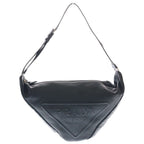 Prada Triangle Vitello Daino Leather Shoulder Bag Embossed Logo Black Silver
