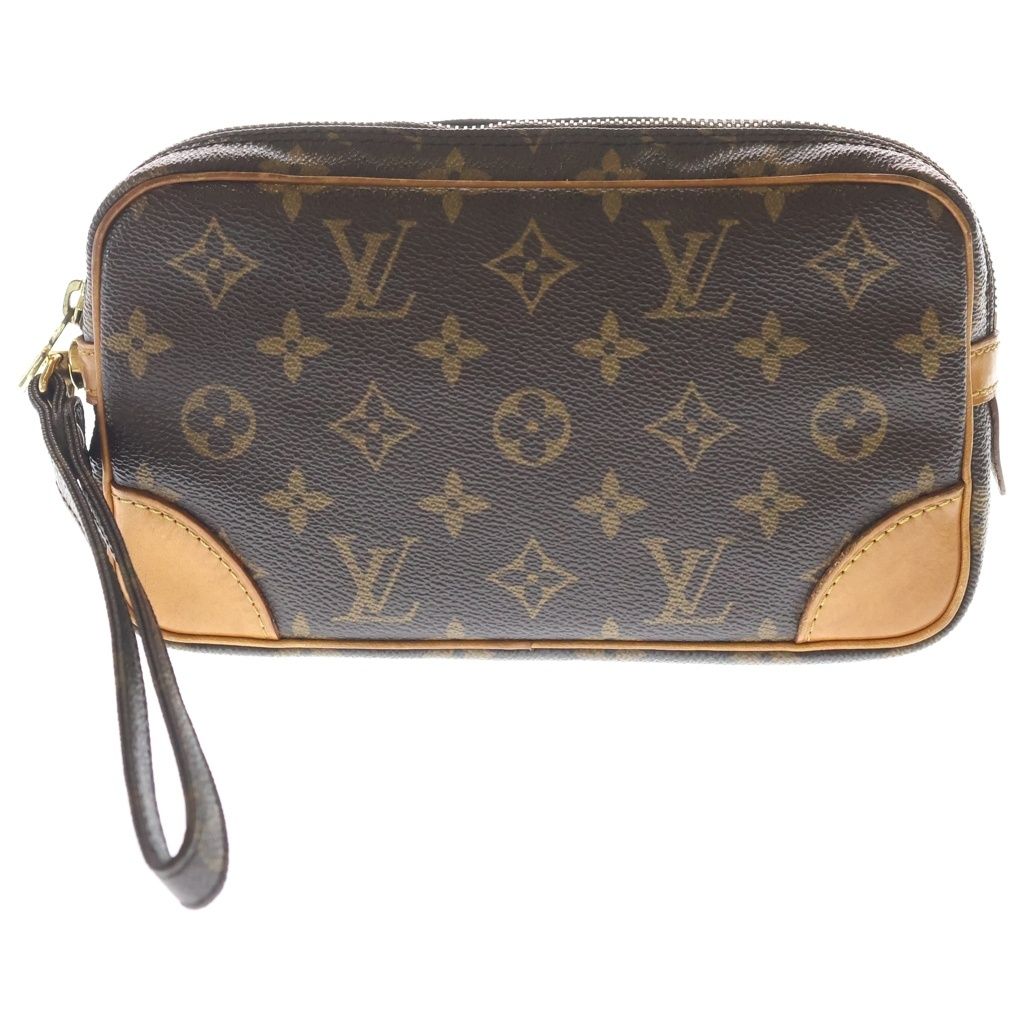 Louis Vuitton Marly Dragonne PM Monogram Leather Pouch Clutch Brown