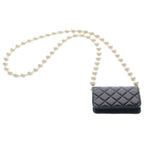 Chanel Quilted CC Logo Lambskin Gold Faux Pearl Chain Wallet Shoulder Bag Black — view 2