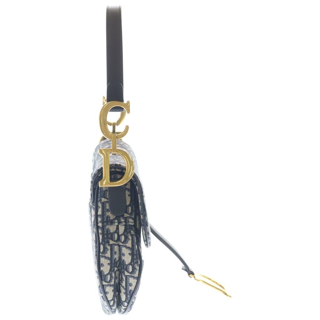 Dior Oblique Saddle Bag Canvas Gold 2-Way Mini Navy — view 3