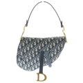 Dior Oblique Saddle Bag Canvas Gold 2-Way Mini Navy