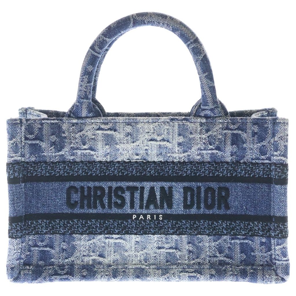 Dior Oblique Book Tote Mini Denim Canvas 2-Way Shoulder Bag Blue