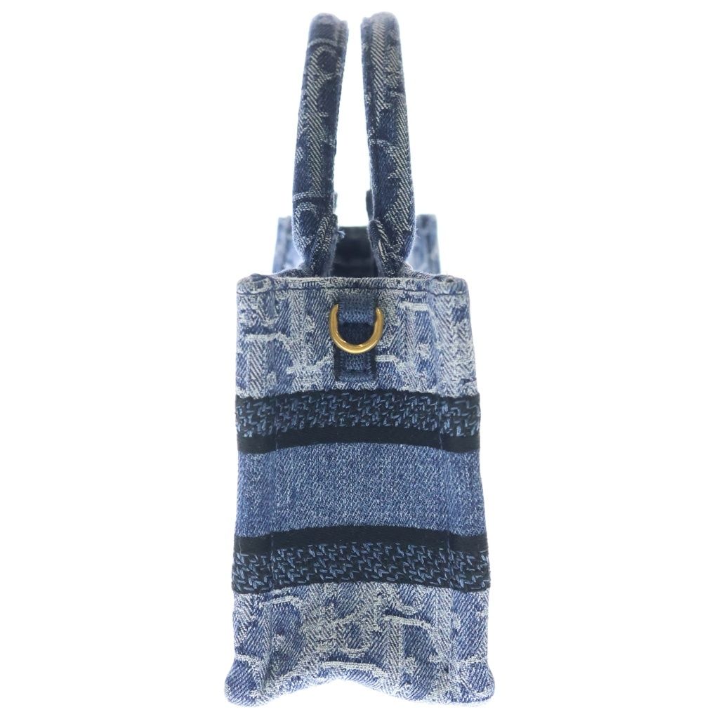 Dior Oblique Book Tote Mini Denim Canvas 2-Way Shoulder Bag Blue — view 3