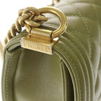 Chanel Boy Quilted Caviar Leather Gold Chain Shoulder Bag Plate Khaki — view 7