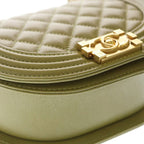 Chanel Boy Quilted Caviar Leather Gold Chain Shoulder Bag Plate Khaki — view 5