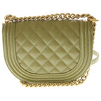 Chanel Boy Quilted Caviar Leather Gold Chain Shoulder Bag Plate Khaki — view 2