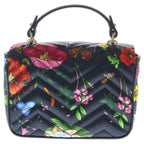 Gucci GG Marmont Mini Top Handle Floral Pattern Satin 2-Way Shoulder Bag Black — view 2