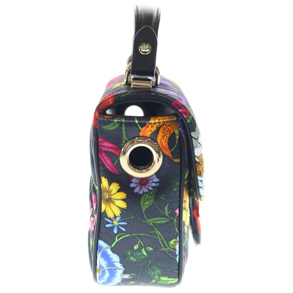 Gucci GG Marmont Mini Top Handle Floral Pattern Satin 2-Way Shoulder Bag Black — view 3