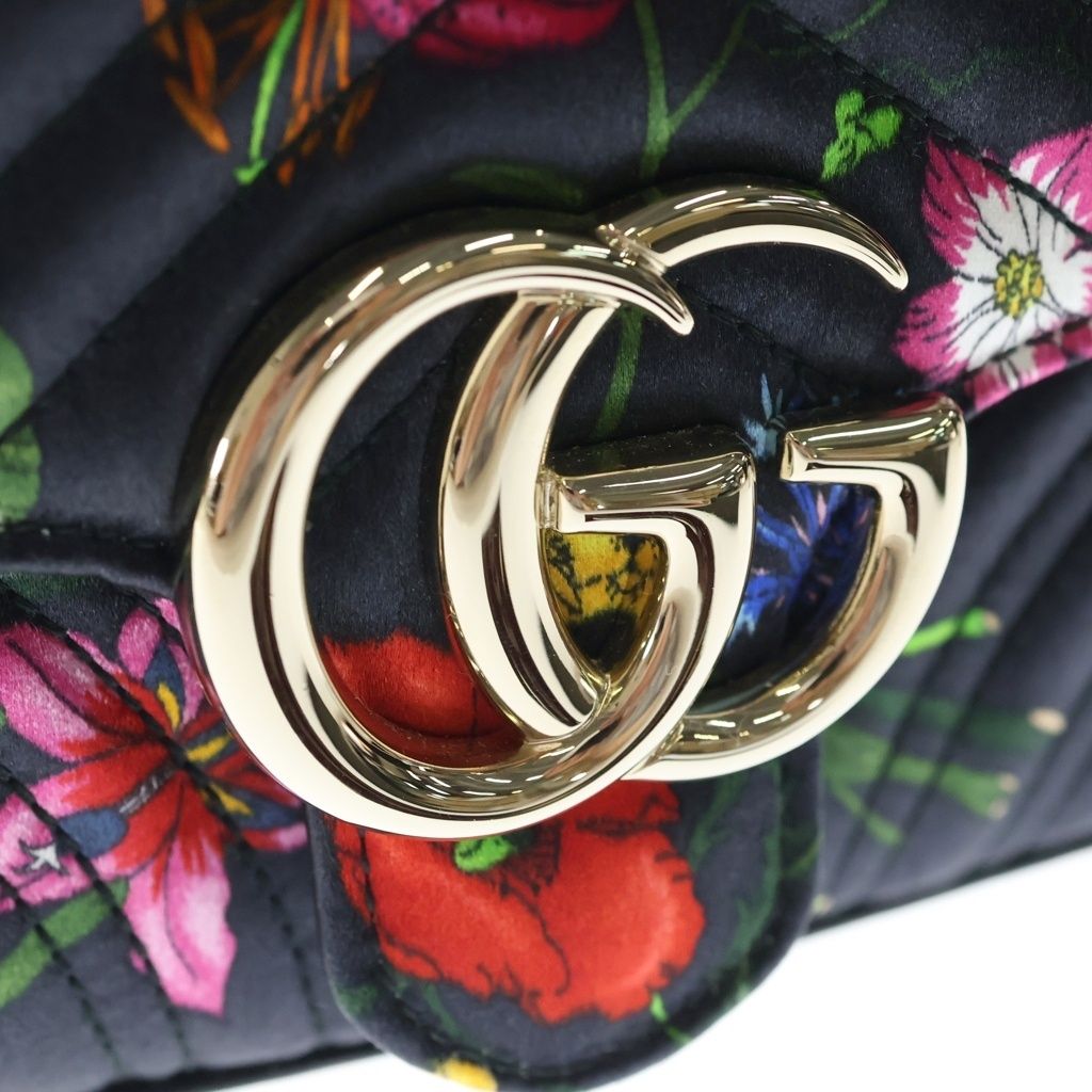 Gucci GG Marmont Mini Top Handle Floral Pattern Satin 2-Way Shoulder Bag Black — view 6