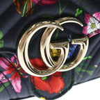 Gucci GG Marmont Mini Top Handle Floral Pattern Satin 2-Way Shoulder Bag Black — view 6