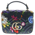 Gucci GG Marmont Mini Top Handle Floral Pattern Satin 2-Way Shoulder Bag Black