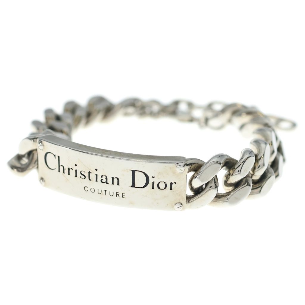 Dior Logo Plate Chain Bracelet Silver