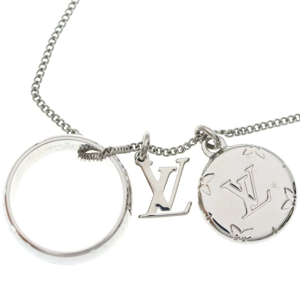 Louis Vuitton Ring Necklace Monogram Metal Silver Pendant Chain — view 3