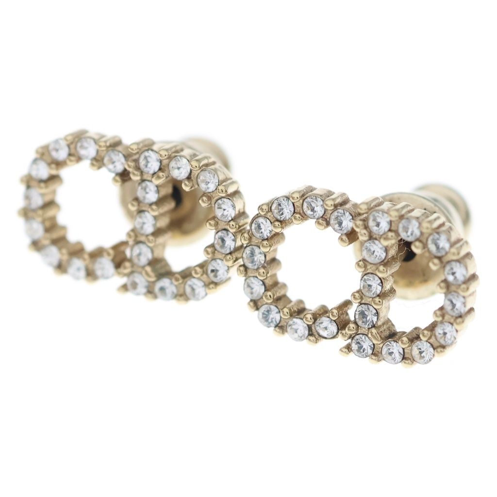 Dior CD Logo Rhinestone Earrings Gold