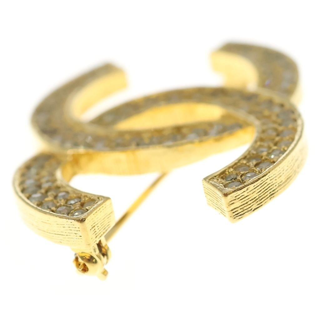 Chanel CC Logo Rhinestone Brooch Pin Badge Gold — view 3