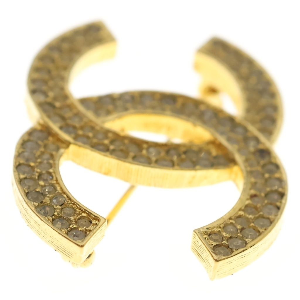 Chanel CC Logo Rhinestone Brooch Pin Badge Gold — view 4
