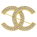Chanel CC Logo Rhinestone Brooch Pin Badge Gold