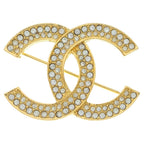 Chanel CC Logo Rhinestone Brooch Pin Badge Gold