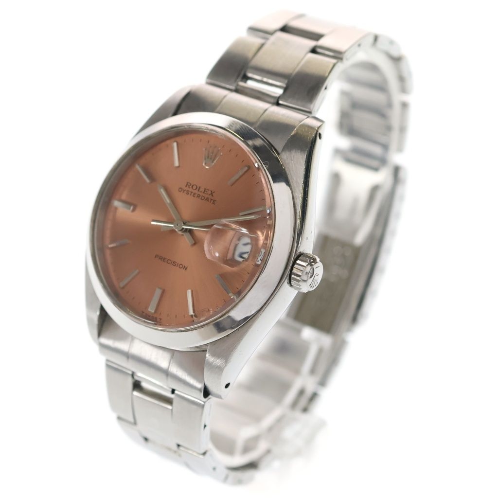 Rolex Oyster Date Precision SS Hand Wound Stainless Steel Watch Salmon Pink Dial — view 4
