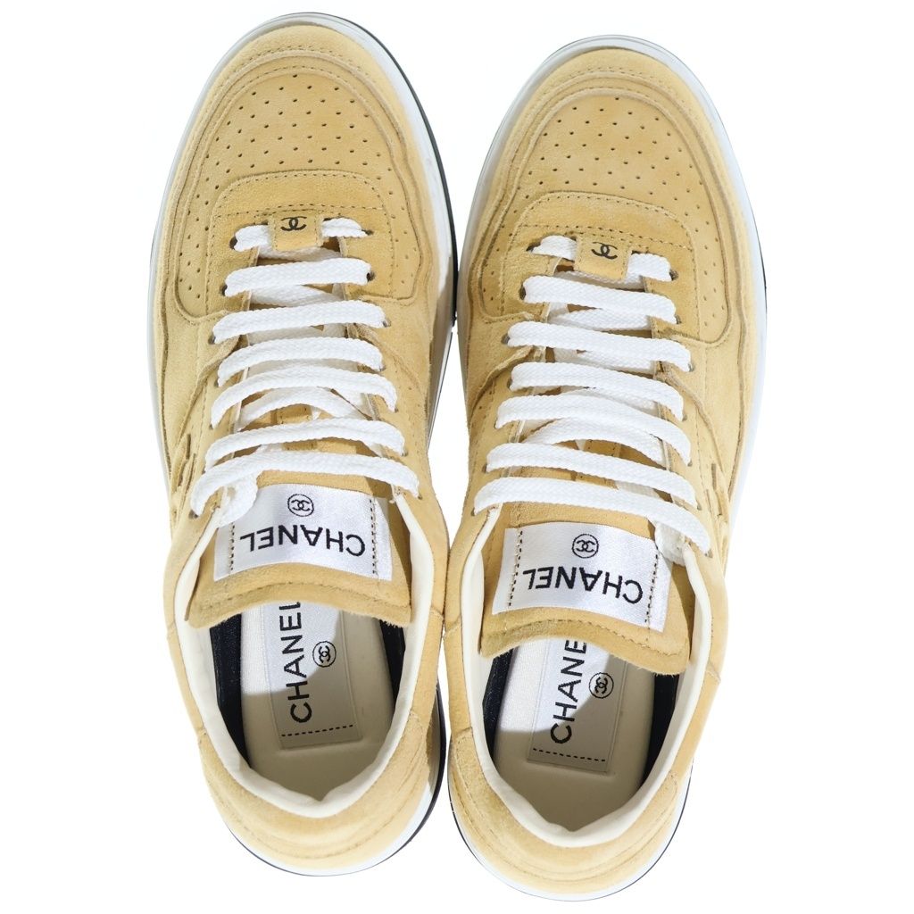 Chanel CC Logo Suede Leather Sneakers Yellow — view 4
