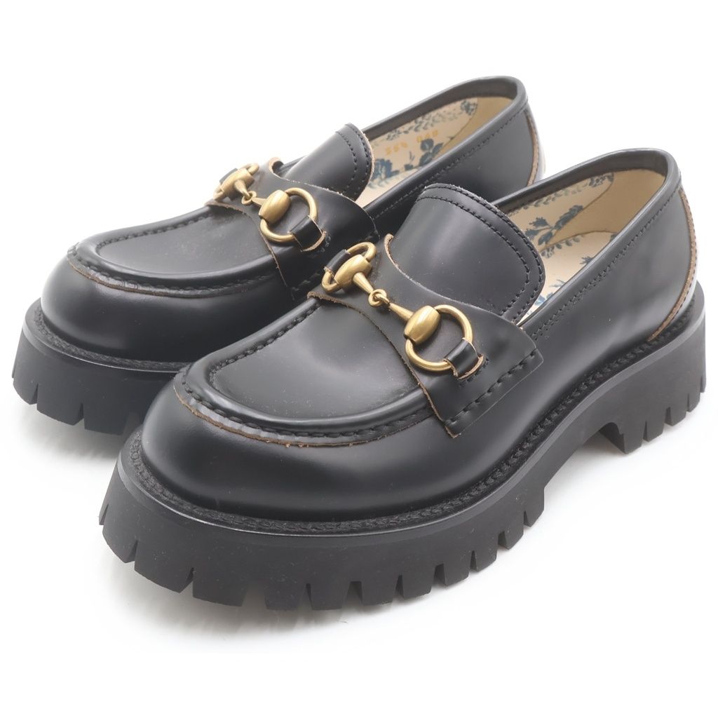 Gucci Horsebit Bee Embroidery Leather Loafers Shoes Black — view 2