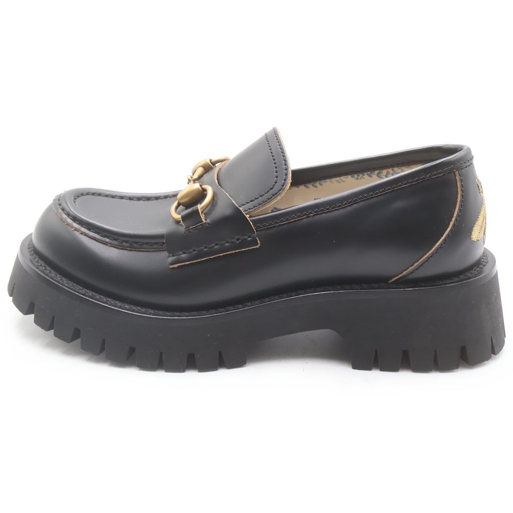 Gucci Horsebit Bee Embroidery Leather Loafers Shoes Black
