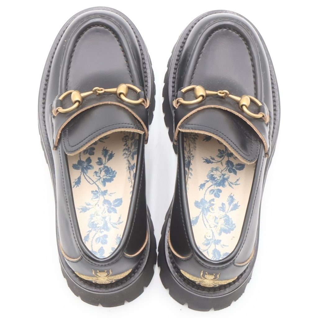 Gucci Horsebit Bee Embroidery Leather Loafers Shoes Black — view 4