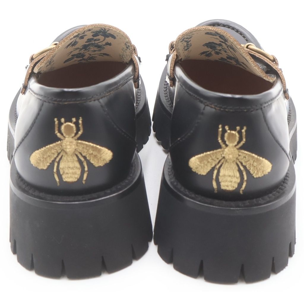 Gucci Horsebit Bee Embroidery Leather Loafers Shoes Black — view 3