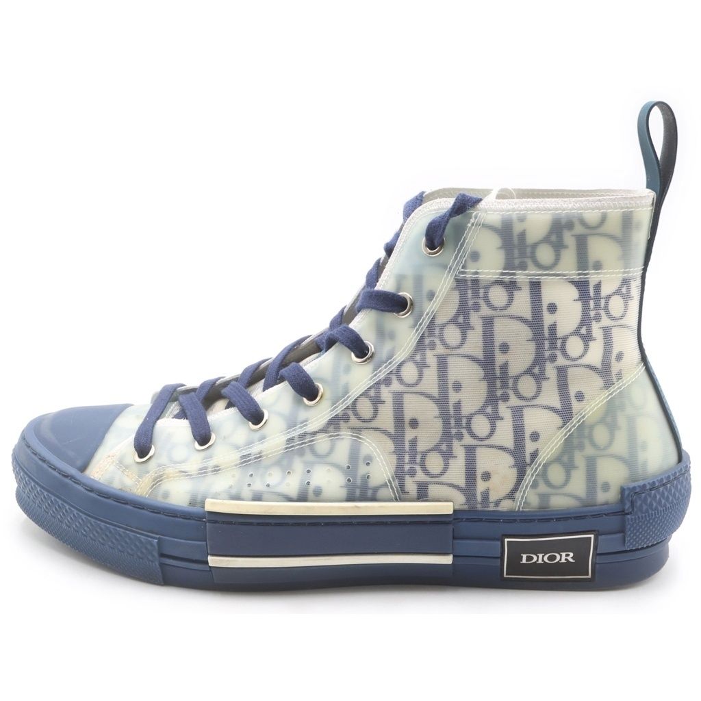 Dior High Top Oblique Sneakers Allover Pattern Cut White Blue