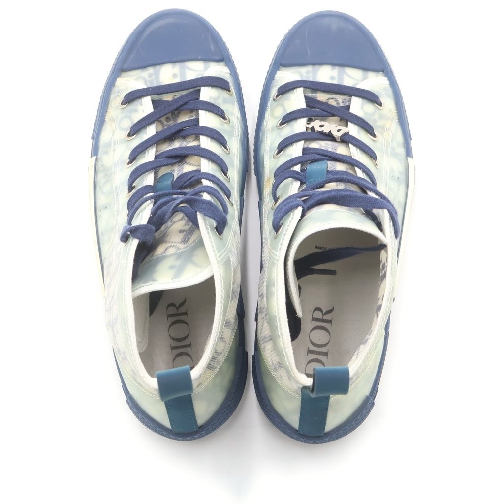 Dior High Top Oblique Sneakers Allover Pattern Cut White Blue — view 4