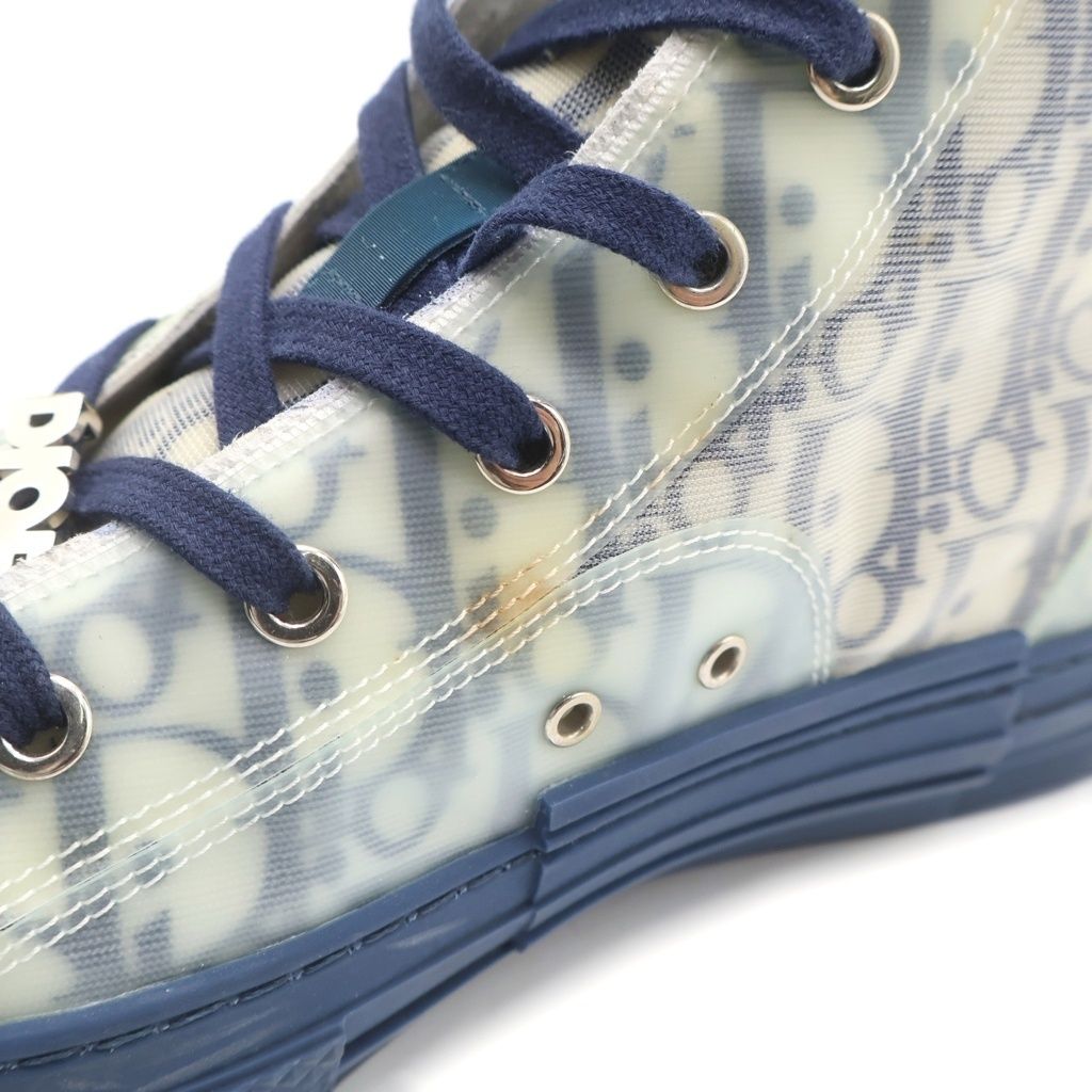 Dior High Top Oblique Sneakers Allover Pattern Cut White Blue — view 6