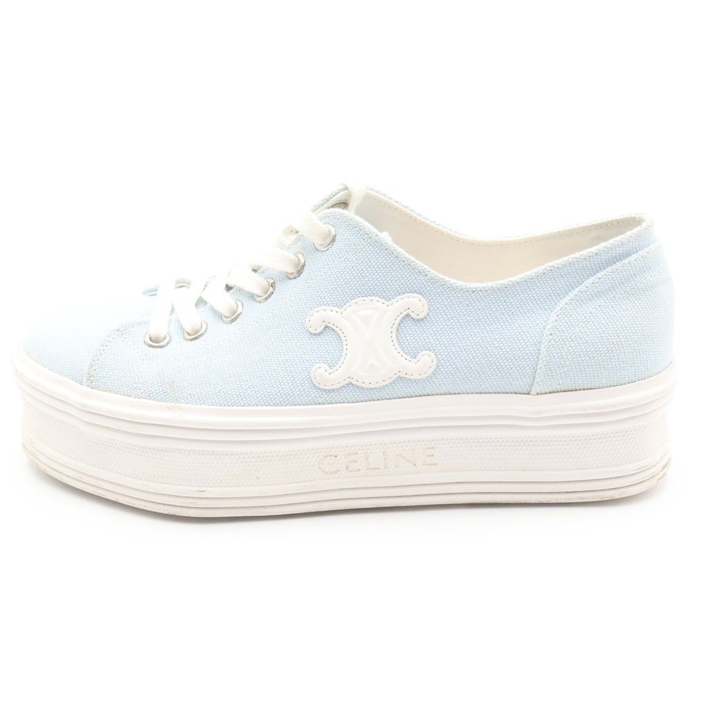 Celine Triomphe Jane Canvas Low Cut Sneakers White Blue