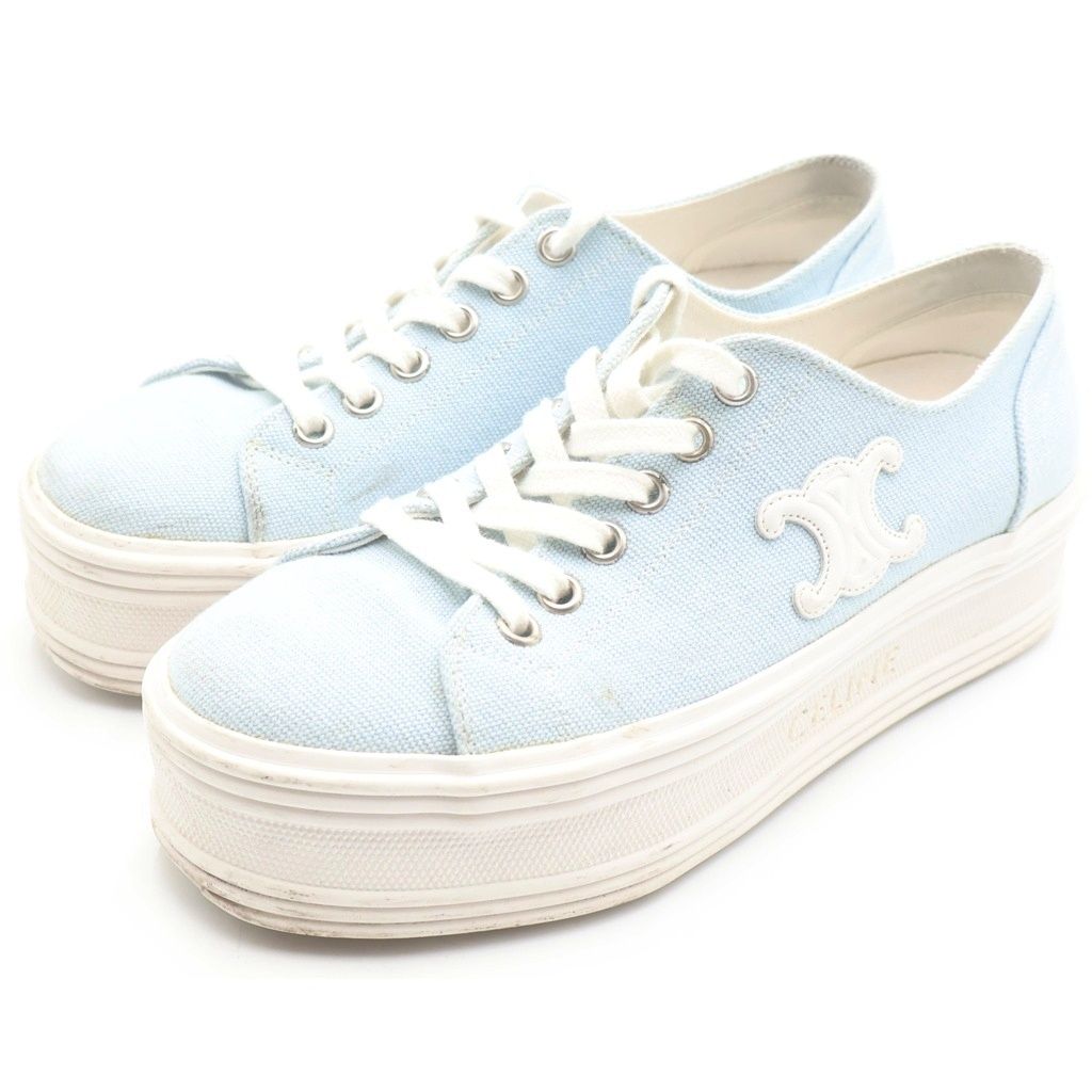 Celine Triomphe Jane Canvas Low Cut Sneakers White Blue — view 2