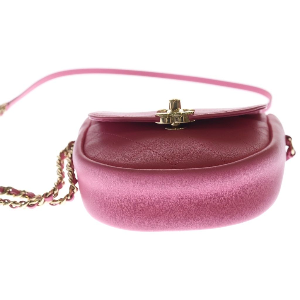 Chanel CC Logo Mini Chain Shoulder Bag Goatskin Leather Pink — view 4
