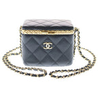 Chanel Quilted Mini Vanity Chain Shoulder Bag Lambskin Leather Gold Black