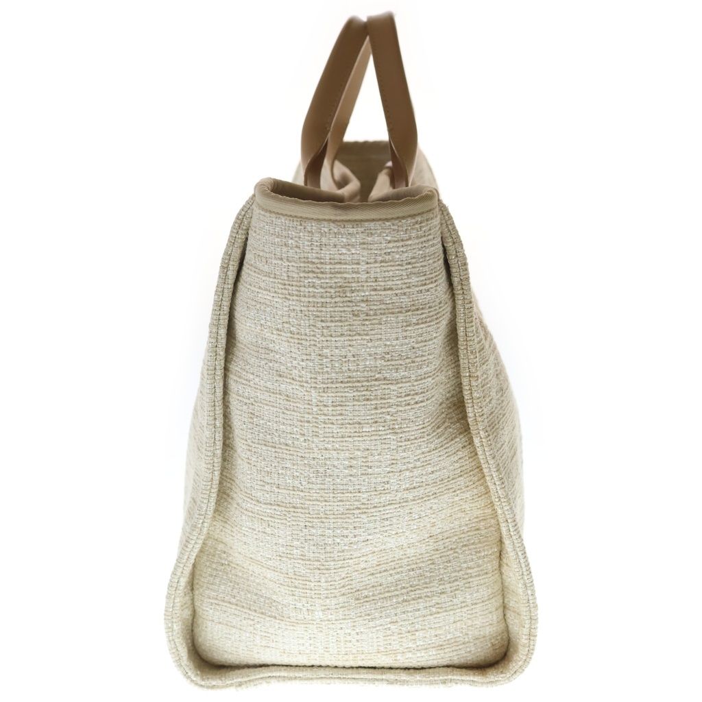 Chanel Deauville MM Canvas Tweed 2-Way Hand Chain Shoulder Tote Gold Beige — view 3