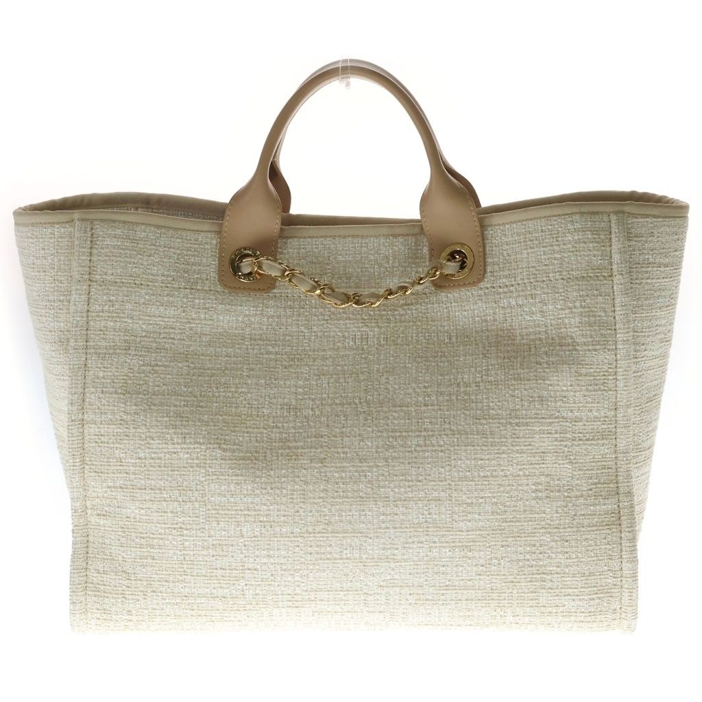 Chanel Deauville MM Canvas Tweed 2-Way Hand Chain Shoulder Tote Gold Beige — view 2